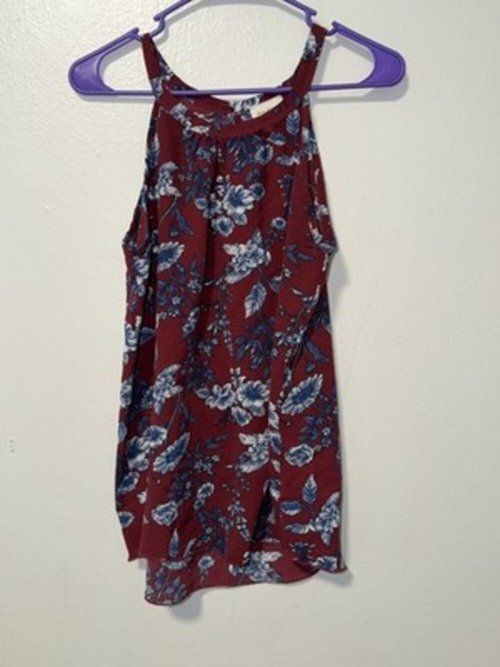 Floral High-Neck Sleeveless Tank Top - Burgundy